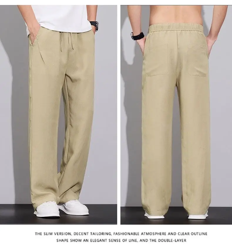 2026 Summer Men's Ice Silk Cool Casual Trousers Outdoor Sports Party Loose Cotton Linen Pants for Men Versatile Breathable Pants