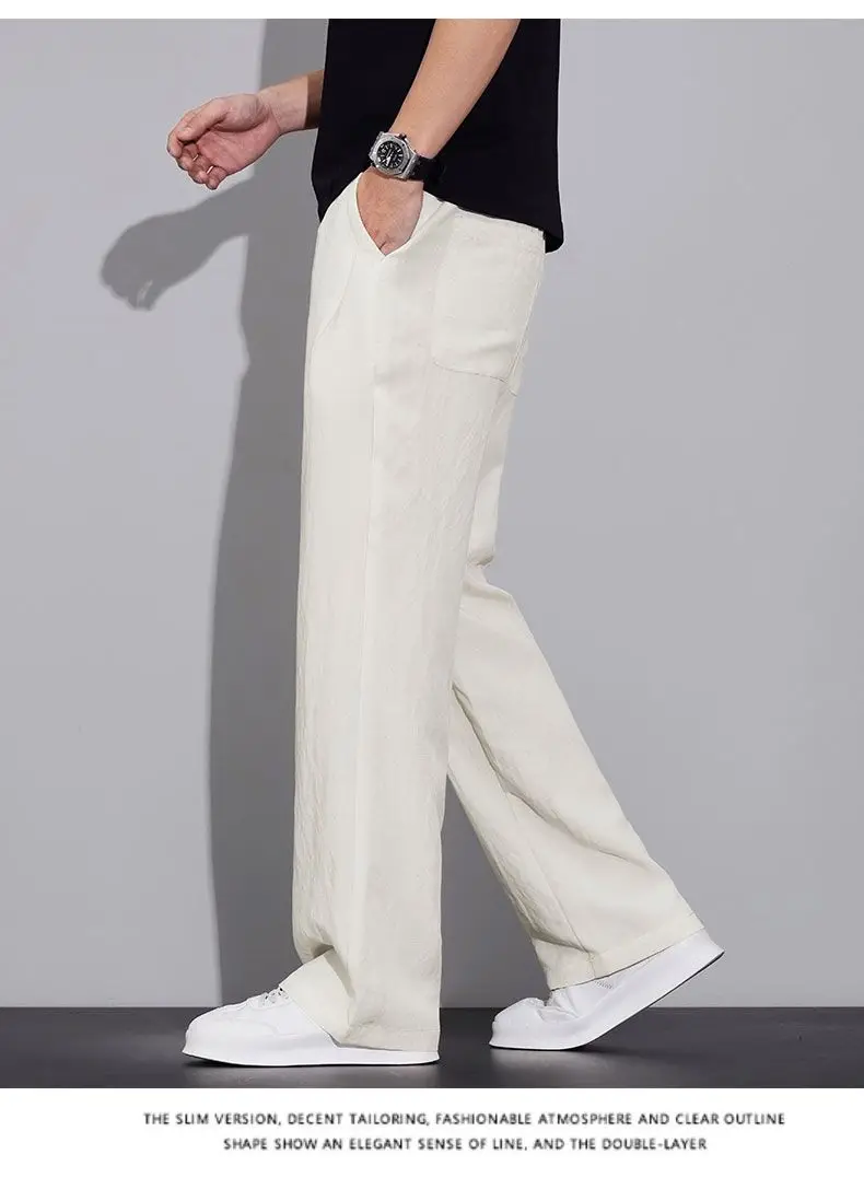 2026 Summer Men's Ice Silk Cool Casual Trousers Outdoor Sports Party Loose Cotton Linen Pants for Men Versatile Breathable Pants