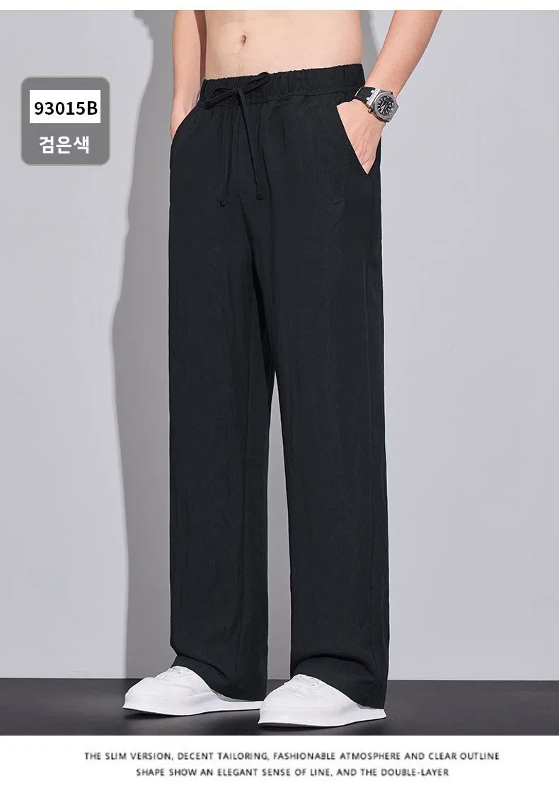 2026 Summer Men's Ice Silk Cool Casual Trousers Outdoor Sports Party Loose Cotton Linen Pants for Men Versatile Breathable Pants