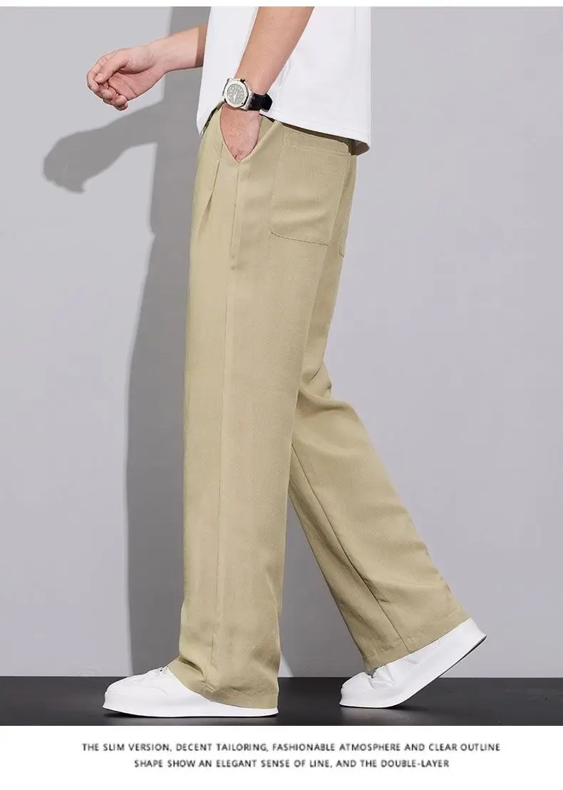 2026 Summer Men's Ice Silk Cool Casual Trousers Outdoor Sports Party Loose Cotton Linen Pants for Men Versatile Breathable Pants