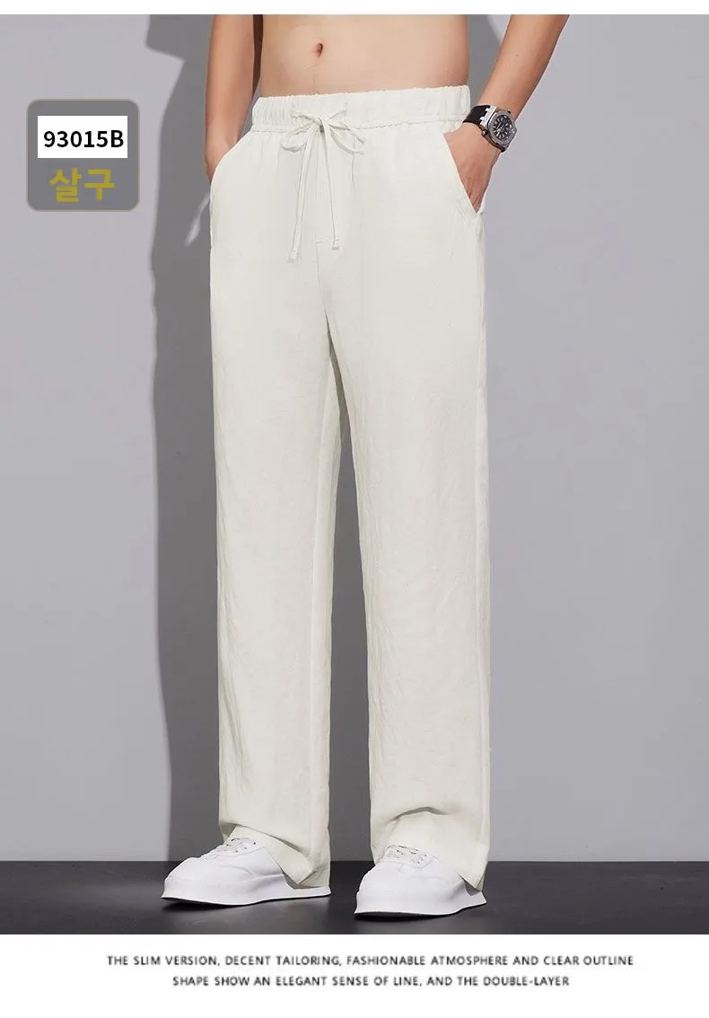 2026 Summer Men's Ice Silk Cool Casual Trousers Outdoor Sports Party Loose Cotton Linen Pants for Men Versatile Breathable Pants