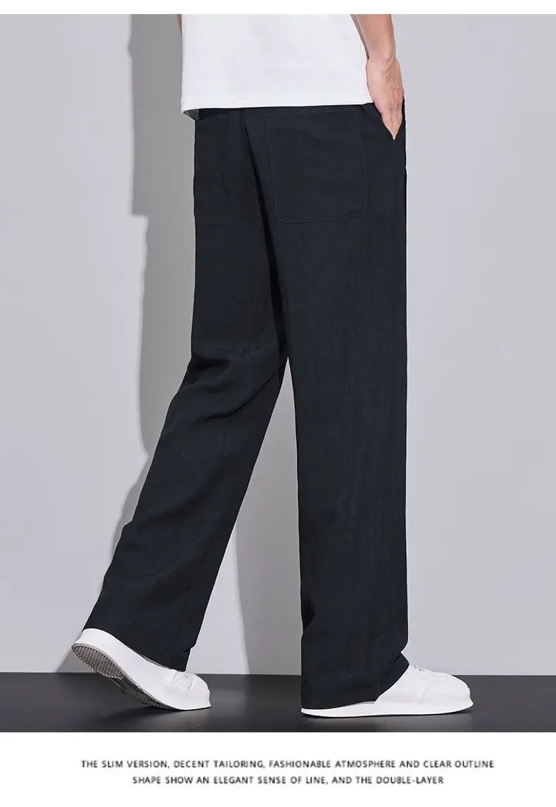 2026 Summer Men's Ice Silk Cool Casual Trousers Outdoor Sports Party Loose Cotton Linen Pants for Men Versatile Breathable Pants
