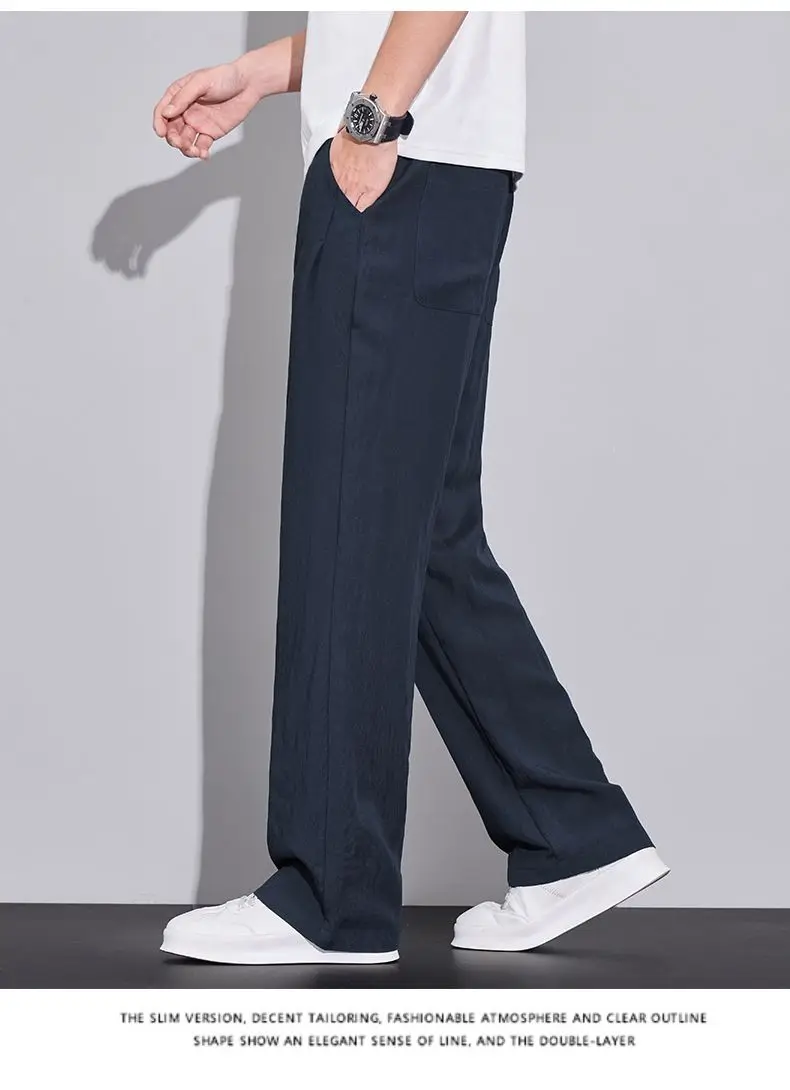 2026 Summer Men's Ice Silk Cool Casual Trousers Outdoor Sports Party Loose Cotton Linen Pants for Men Versatile Breathable Pants