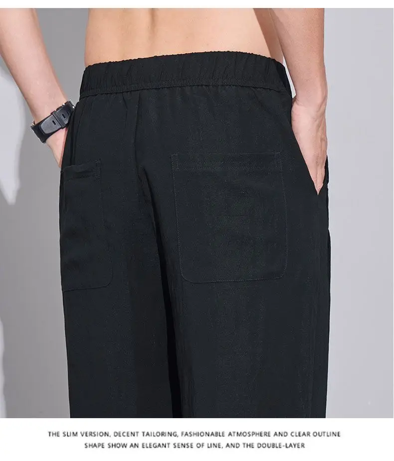 2026 Summer Men's Ice Silk Cool Casual Trousers Outdoor Sports Party Loose Cotton Linen Pants for Men Versatile Breathable Pants