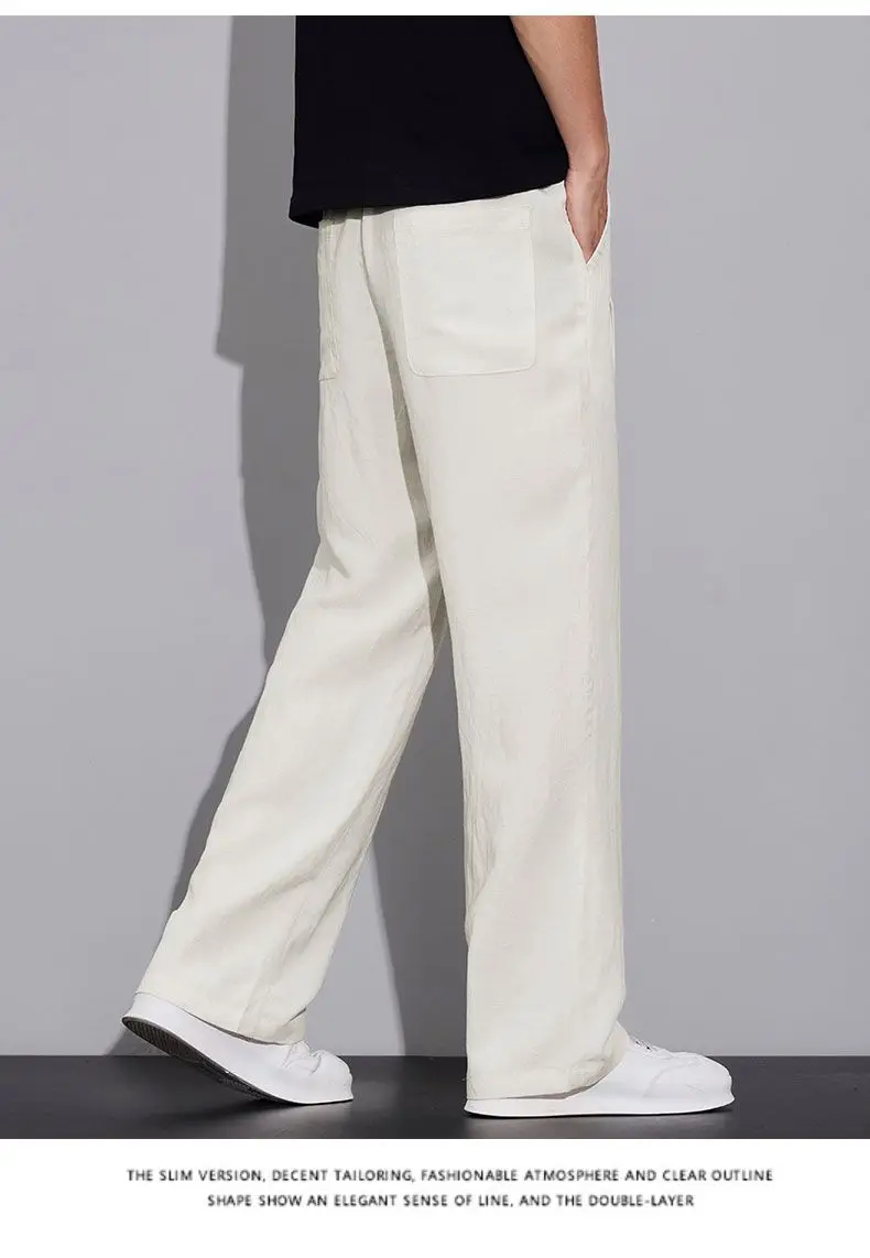 2026 Summer Men's Ice Silk Cool Casual Trousers Outdoor Sports Party Loose Cotton Linen Pants for Men Versatile Breathable Pants