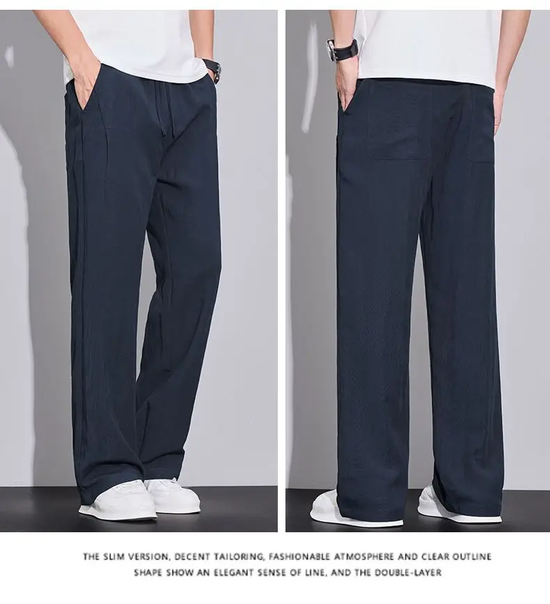2026 Summer Men's Ice Silk Cool Casual Trousers Outdoor Sports Party Loose Cotton Linen Pants for Men Versatile Breathable Pants