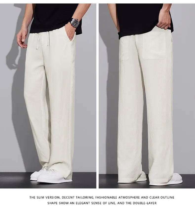 2026 Summer Men's Ice Silk Cool Casual Trousers Outdoor Sports Party Loose Cotton Linen Pants for Men Versatile Breathable Pants