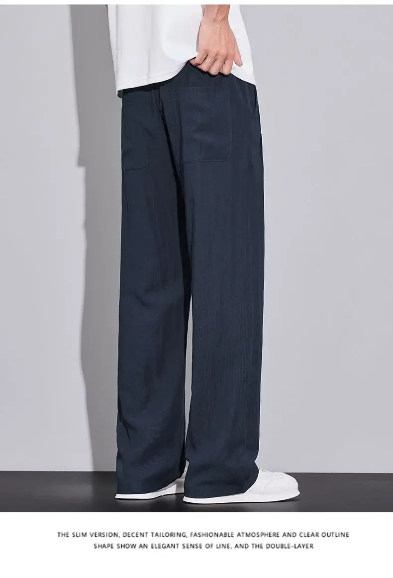 2026 Summer Men's Ice Silk Cool Casual Trousers Outdoor Sports Party Loose Cotton Linen Pants for Men Versatile Breathable Pants