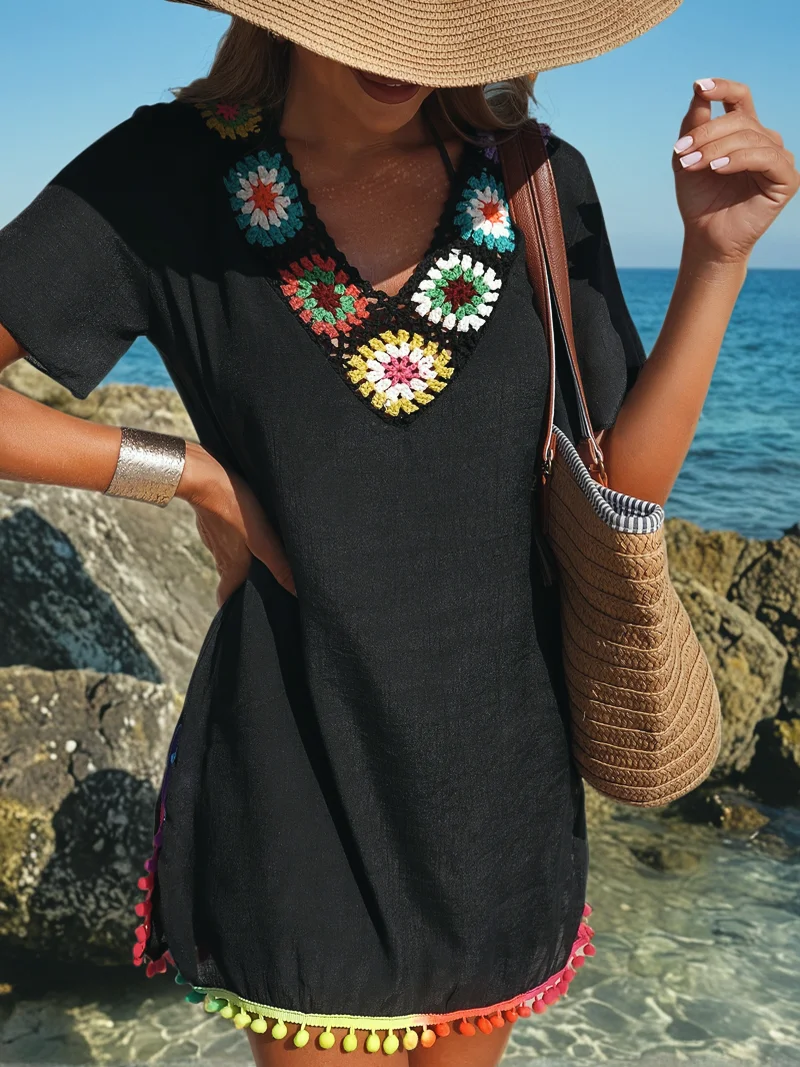MOXDO Tunic with Fringe Skirt: Summer European & American Style Women's Casual Holiday Wear, Knitted, Sexy, Beach, Pool, Seaside