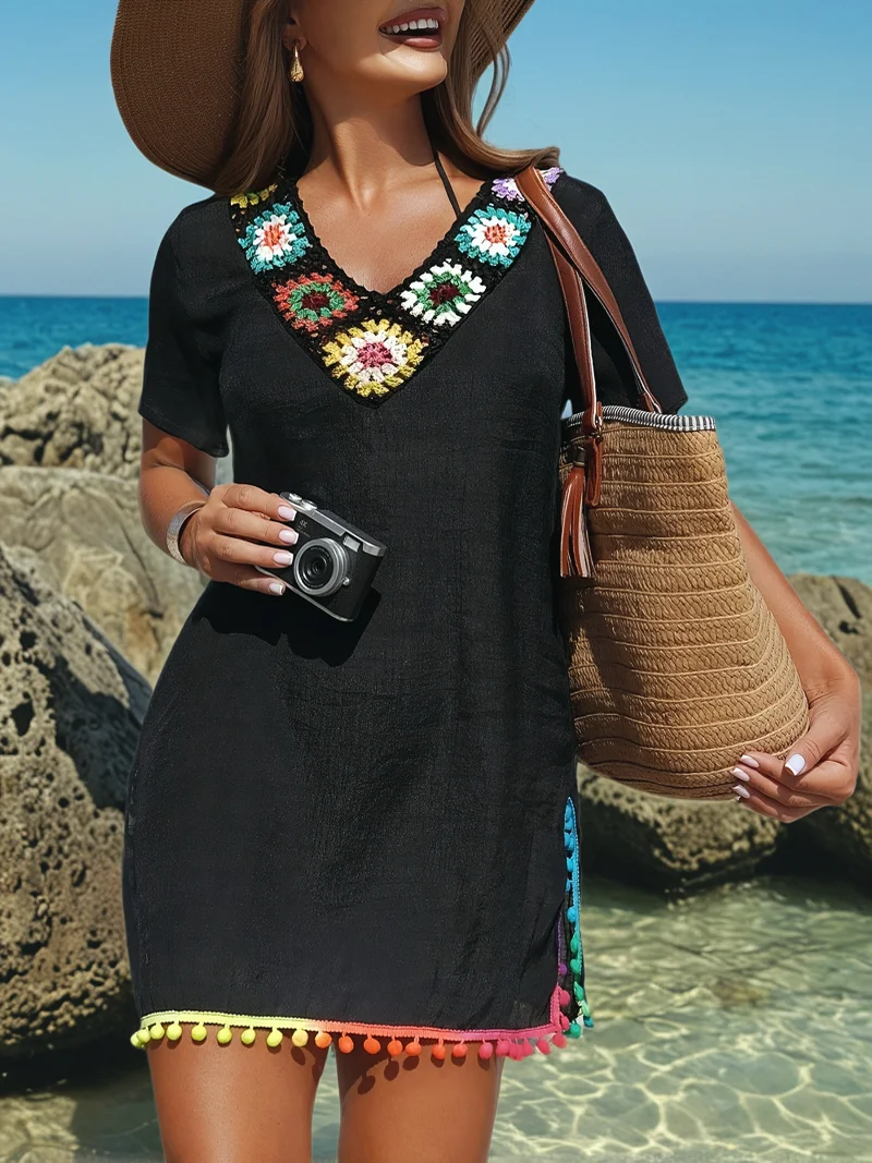 MOXDO Tunic with Fringe Skirt: Summer European & American Style Women's Casual Holiday Wear, Knitted, Sexy, Beach, Pool, Seaside