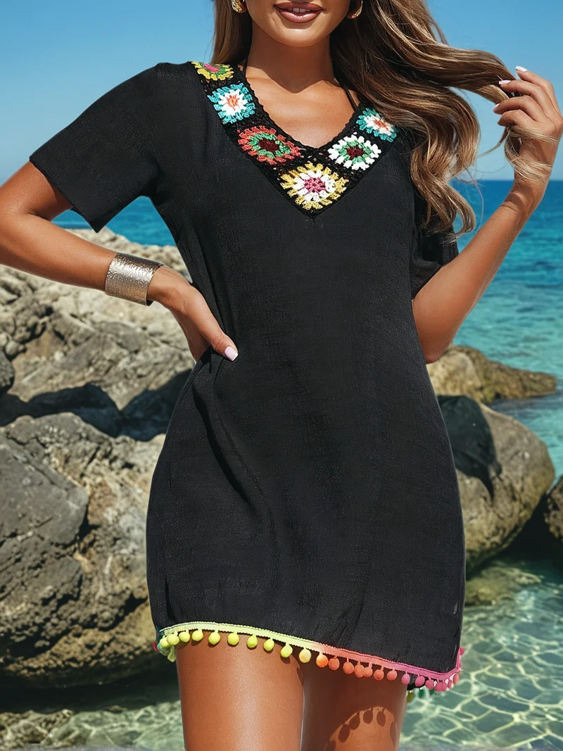 MOXDO Tunic with Fringe Skirt: Summer European & American Style Women's Casual Holiday Wear, Knitted, Sexy, Beach, Pool, Seaside
