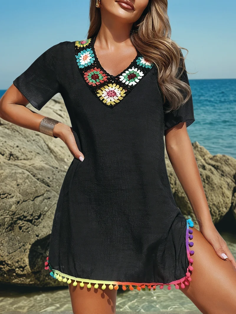 MOXDO Tunic with Fringe Skirt: Summer European & American Style Women's Casual Holiday Wear, Knitted, Sexy, Beach, Pool, Seaside