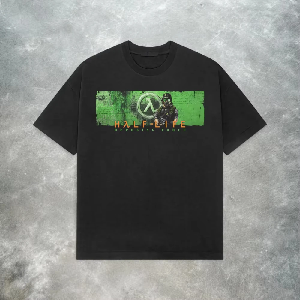 Half Life Opposing Force Front Back Print Unisex T Shirt 2026 Summer Casual Oversized Cotton Gaming Streetwear Tops Harajuku
