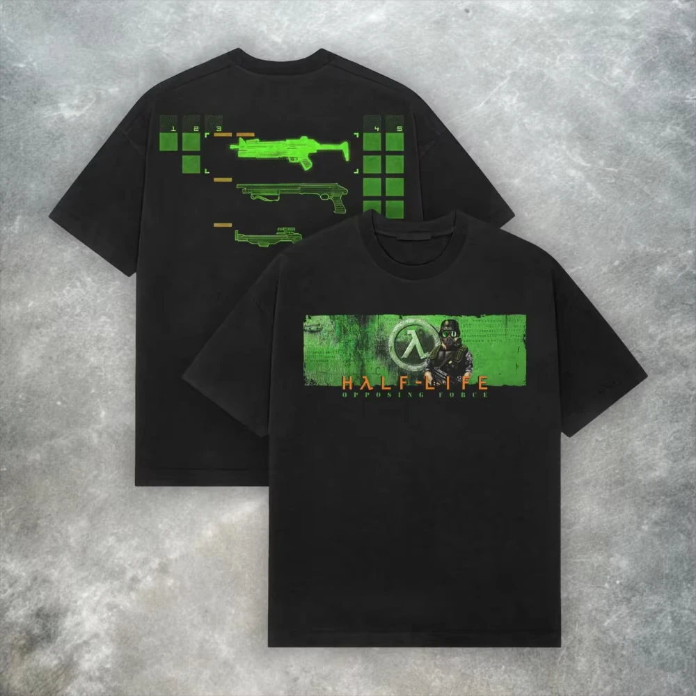 Half Life Opposing Force Front Back Print Unisex T Shirt 2026 Summer Casual Oversized Cotton Gaming Streetwear Tops Harajuku