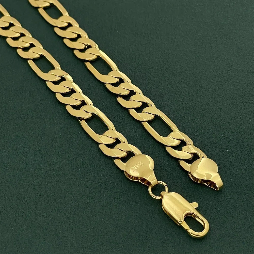 Luxury 18K Gold real gold 10MM three than a men's and women's geometric necklace