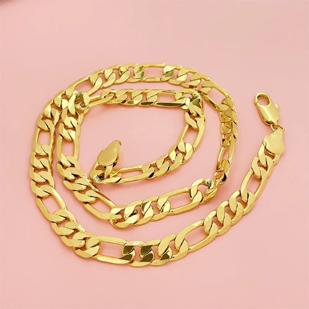 Luxury 18K Gold real gold 10MM three than a men's and women's geometric necklace