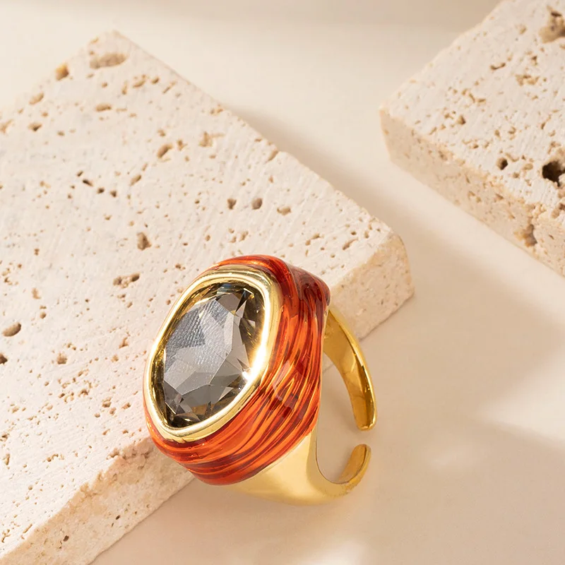 Fashionable and exquisite exaggerated oversized zircon adjustable open ring female non-fading bestie index finger ring