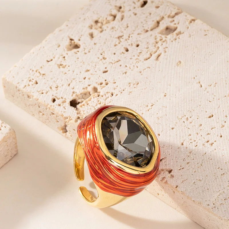 Fashionable and exquisite exaggerated oversized zircon adjustable open ring female non-fading bestie index finger ring