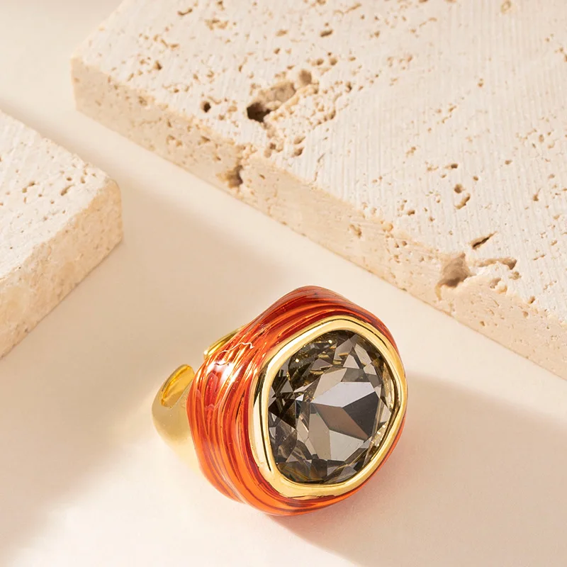 Fashionable and exquisite exaggerated oversized zircon adjustable open ring female non-fading bestie index finger ring