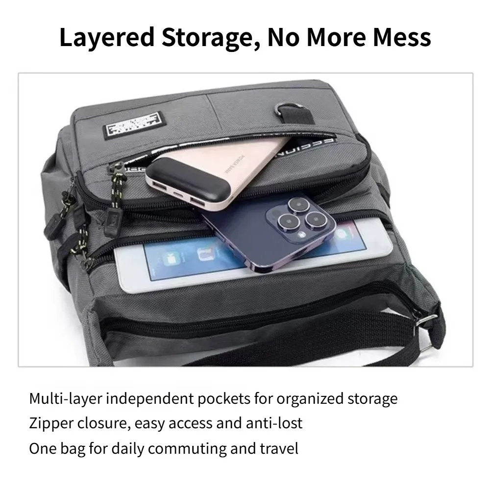 Men's Multi-layer Crossbody Bag, Large Capacity Waterproof Shoulder Bag with Multiple Pockets for Daily Commute Business