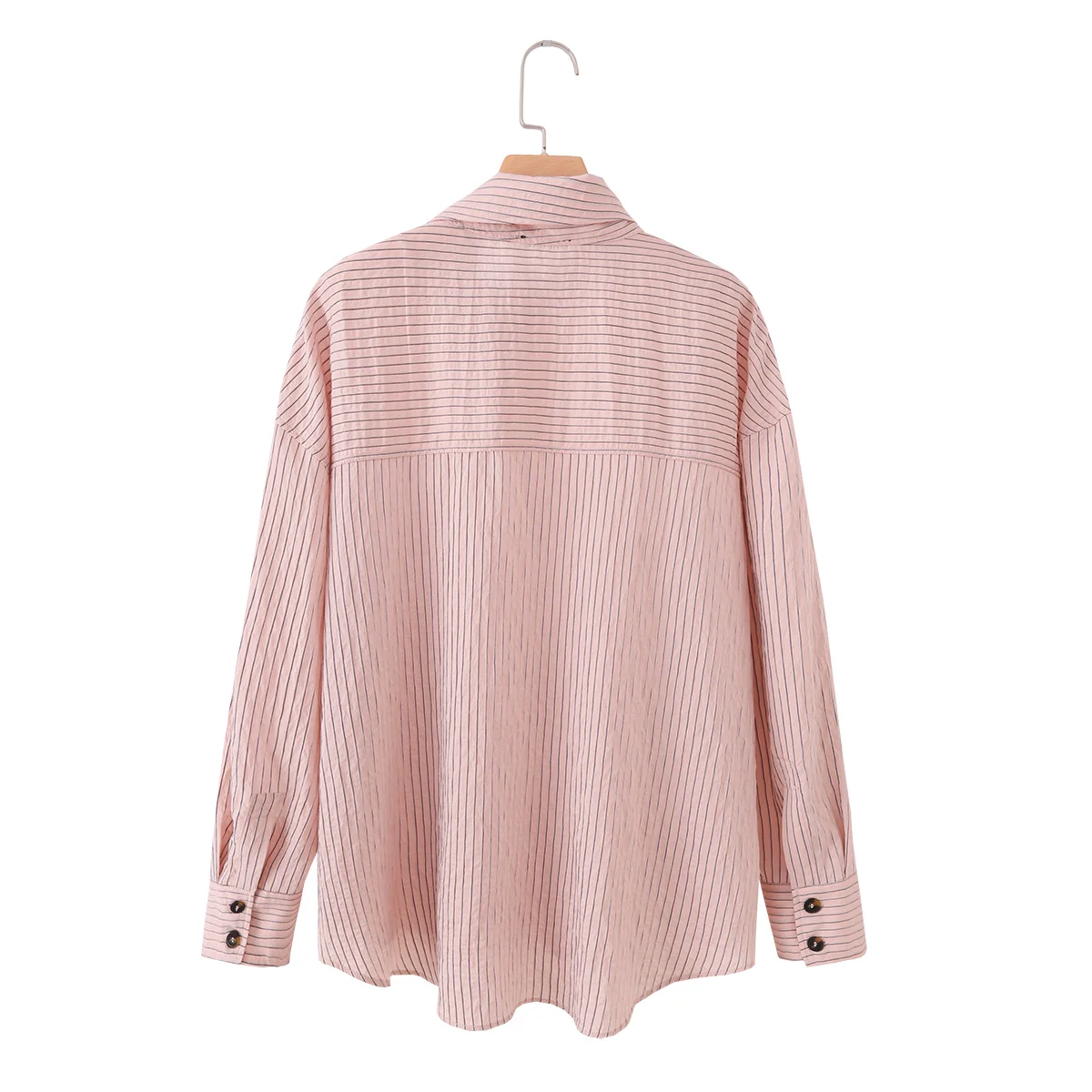 CHARMCHANT Women's cotton Pink Striped Asymmetrical Collar Oversized Button Down Shirt Long Sleeve Casual Blouse Summer 2026