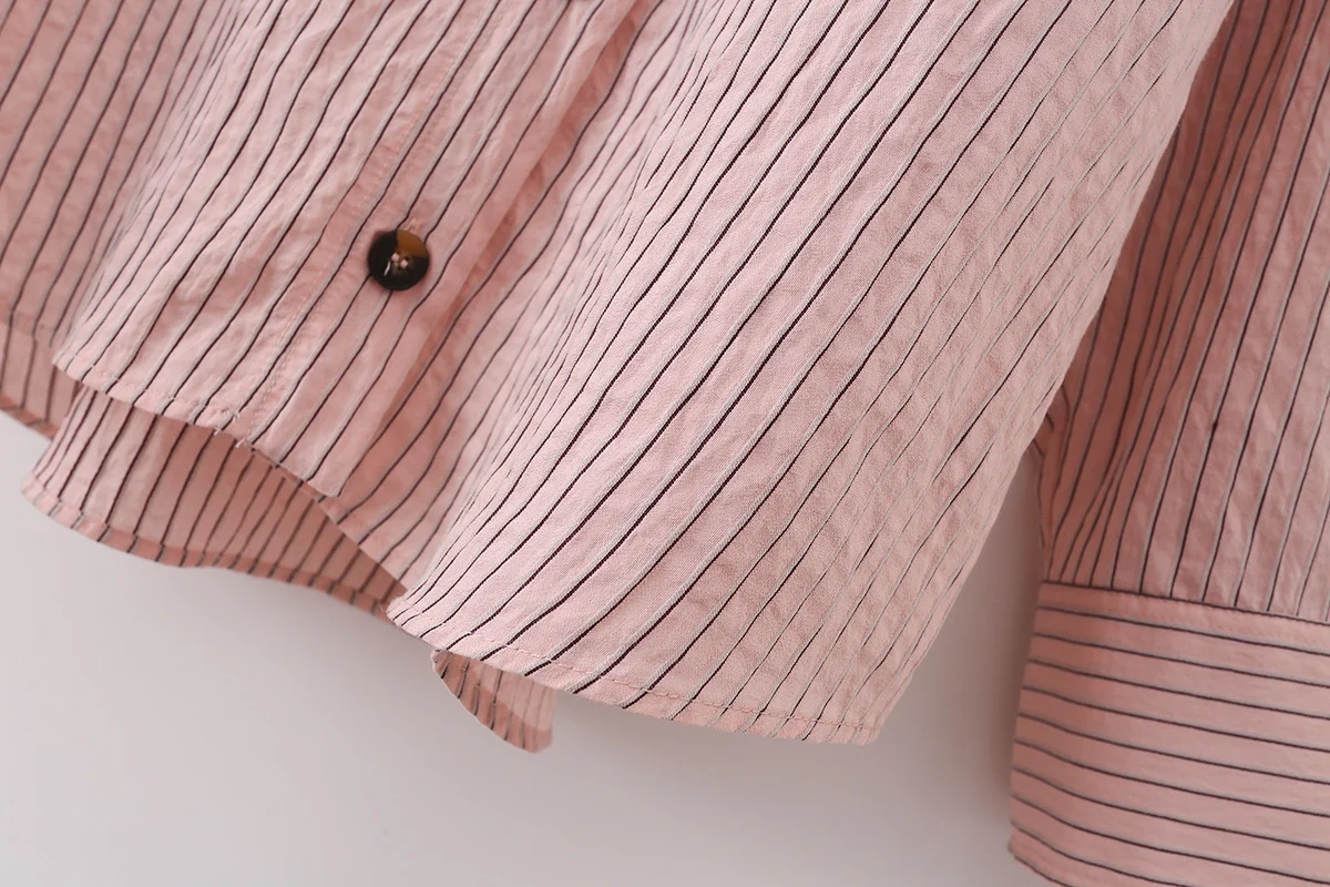 CHARMCHANT Women's cotton Pink Striped Asymmetrical Collar Oversized Button Down Shirt Long Sleeve Casual Blouse Summer 2026