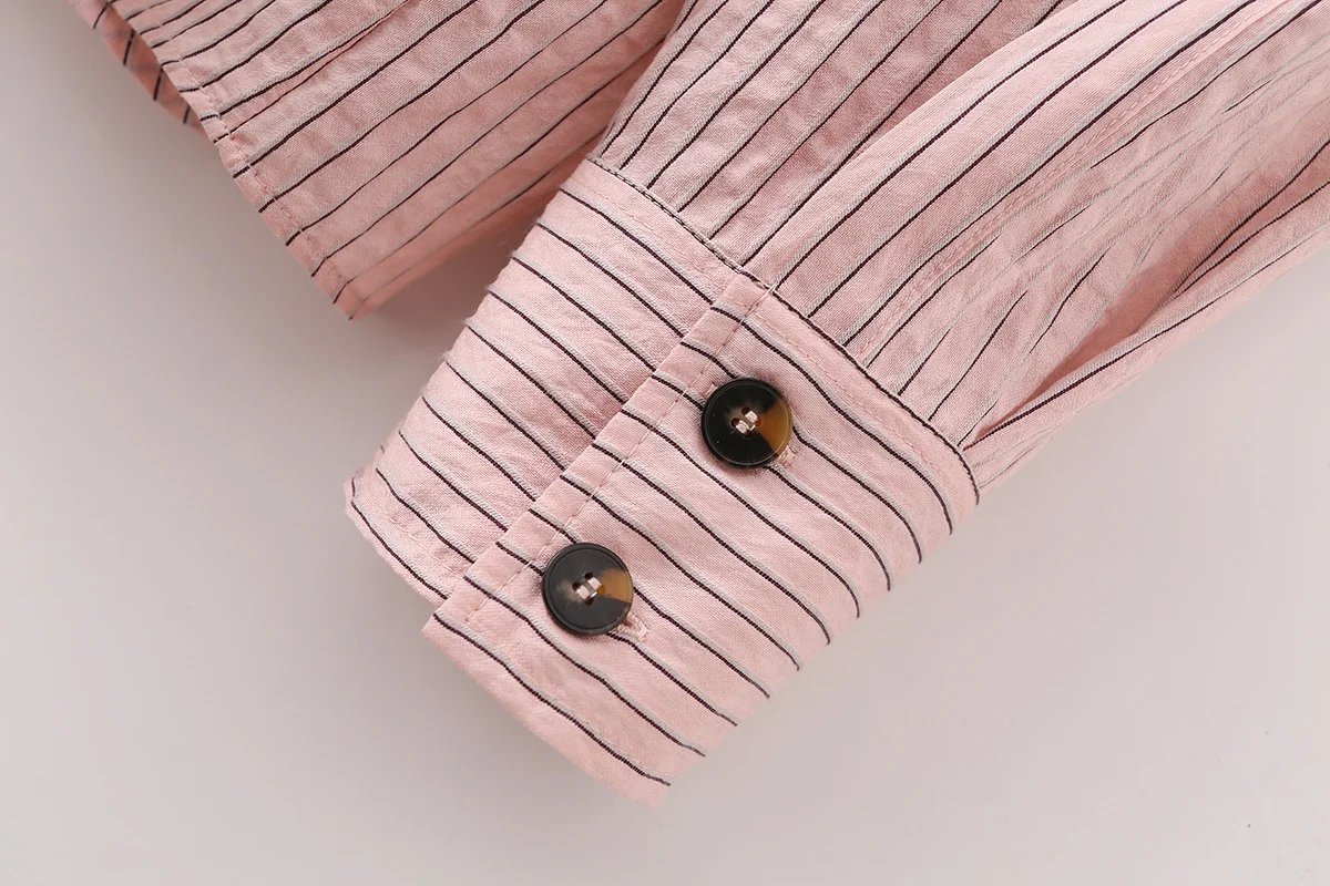 CHARMCHANT Women's cotton Pink Striped Asymmetrical Collar Oversized Button Down Shirt Long Sleeve Casual Blouse Summer 2026