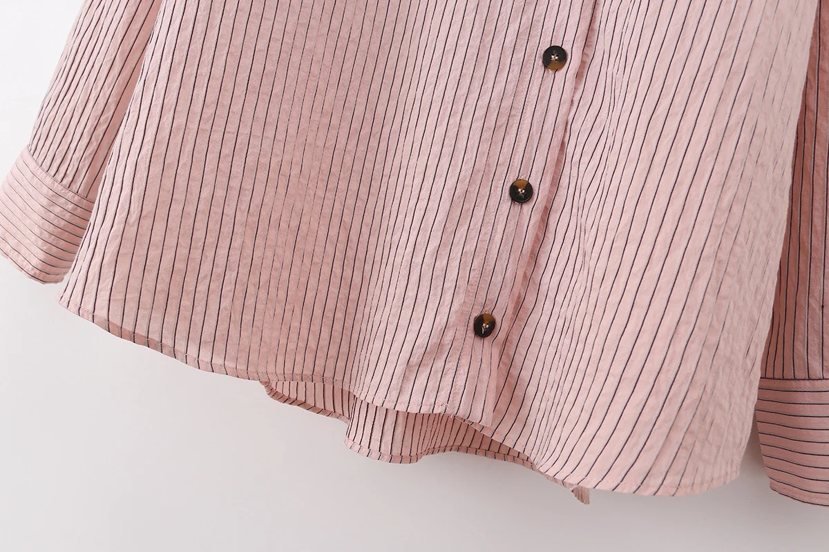 CHARMCHANT Women's cotton Pink Striped Asymmetrical Collar Oversized Button Down Shirt Long Sleeve Casual Blouse Summer 2026