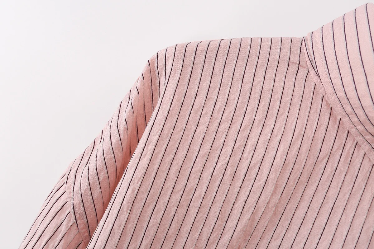 CHARMCHANT Women's cotton Pink Striped Asymmetrical Collar Oversized Button Down Shirt Long Sleeve Casual Blouse Summer 2026