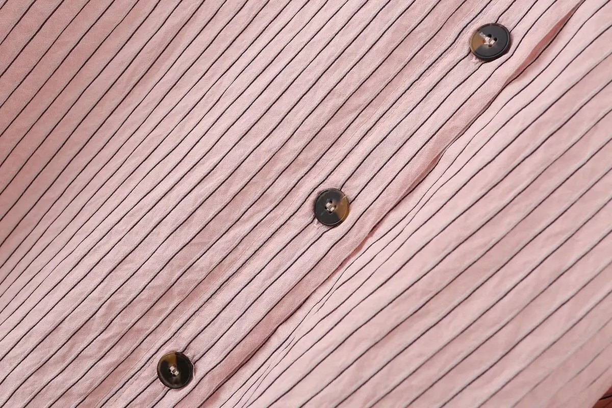 CHARMCHANT Women's cotton Pink Striped Asymmetrical Collar Oversized Button Down Shirt Long Sleeve Casual Blouse Summer 2026