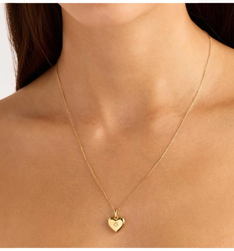 Fine Jewelry 18k Gold Plated Trendy Elegant Chic Plata 925 Sterling Silver Heart Locket Pendant for Women
