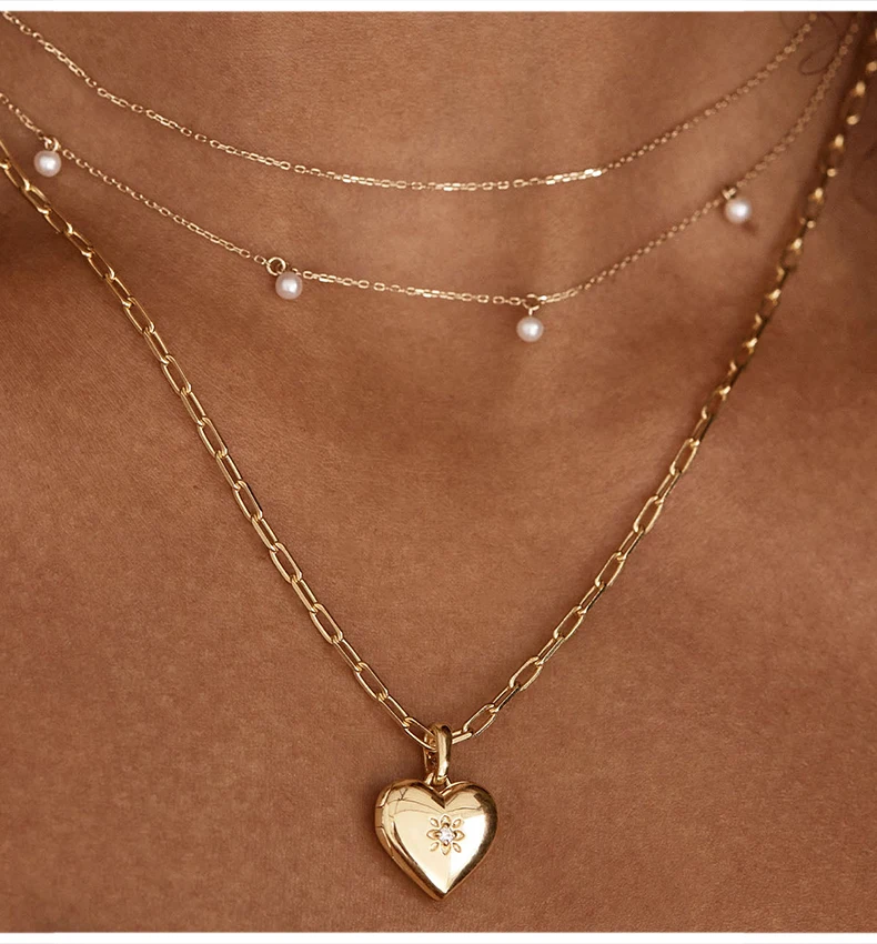 Fine Jewelry 18k Gold Plated Trendy Elegant Chic Plata 925 Sterling Silver Heart Locket Pendant for Women
