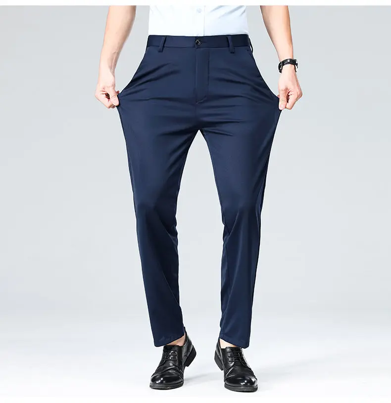 Men's Stretch Suit Pants Business Casual Dress Pants Wrinkle Resistant 4-Way Stretch Golf Casual Pants Spring Summer Blue Black