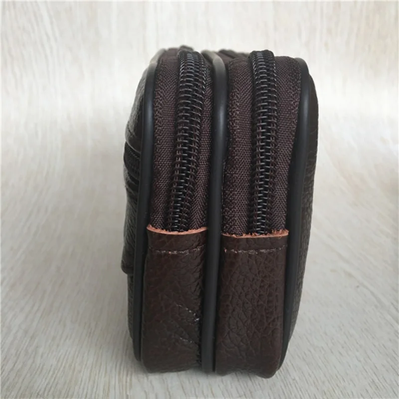 New Genuine Leather Handbag For Men Women, Large Capacity Clutch Bag With Double Zipper, Soft Money Wallet & Mobile Phone Pocket