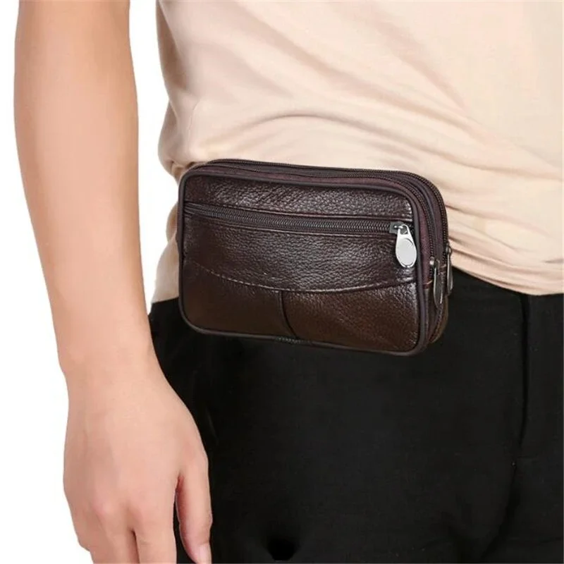 New Genuine Leather Handbag For Men Women, Large Capacity Clutch Bag With Double Zipper, Soft Money Wallet & Mobile Phone Pocket