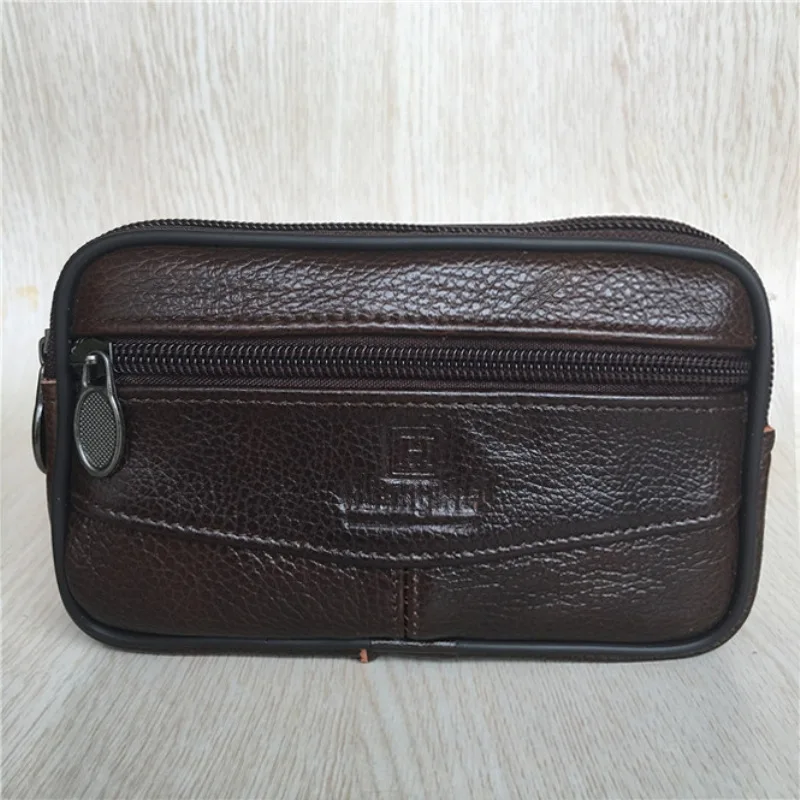 New Genuine Leather Handbag For Men Women, Large Capacity Clutch Bag With Double Zipper, Soft Money Wallet & Mobile Phone Pocket