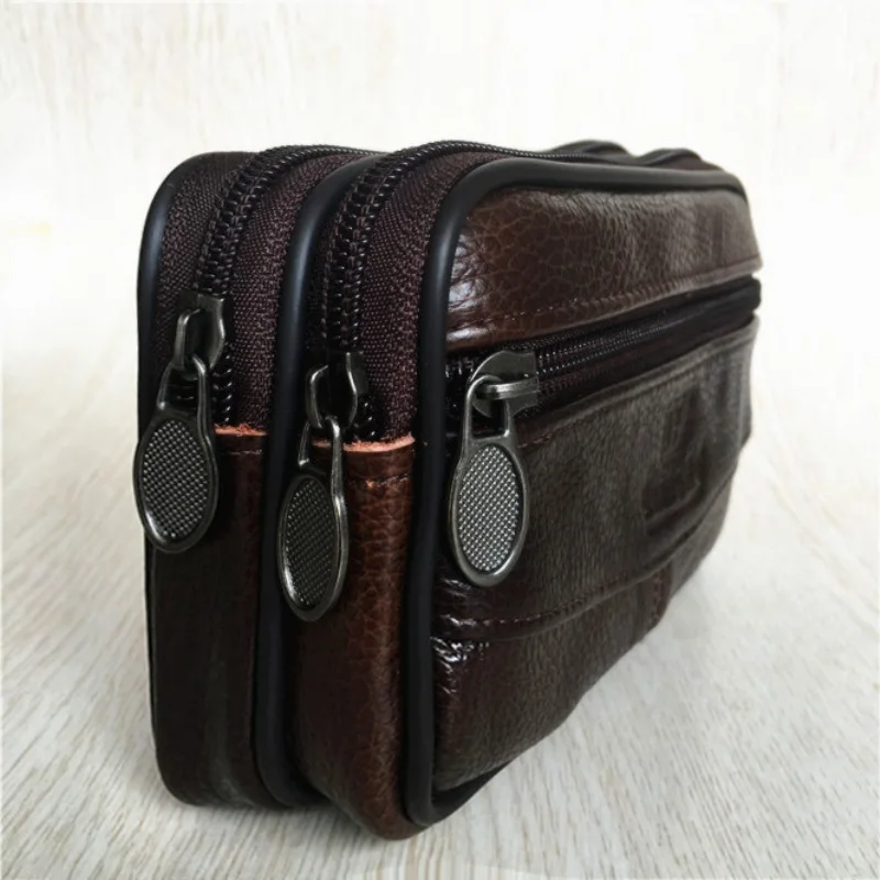 New Genuine Leather Handbag For Men Women, Large Capacity Clutch Bag With Double Zipper, Soft Money Wallet & Mobile Phone Pocket