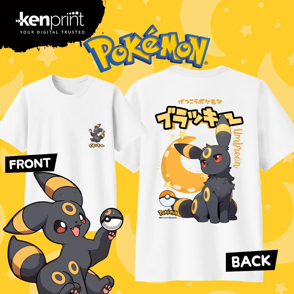 Bandai Anime Pokémon Umbreon Cartoon Cotton T-shirt Kids/Men's/Women's Fashion Casual Short Sleeved T-shirt Streetwear Y2k