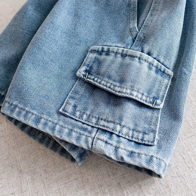 New Summer Boys Shorts Jeans Fashion Solid Color Pocket Loose Thin Denim Pants For 2-10 Years Kids Children Casual Trousers
