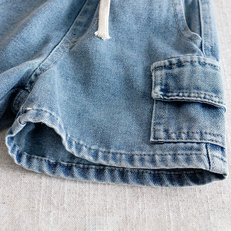 New Summer Boys Shorts Jeans Fashion Solid Color Pocket Loose Thin Denim Pants For 2-10 Years Kids Children Casual Trousers