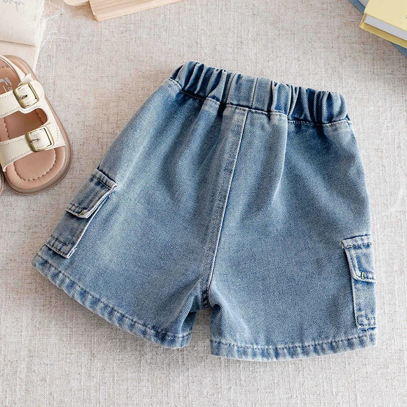 New Summer Boys Shorts Jeans Fashion Solid Color Pocket Loose Thin Denim Pants For 2-10 Years Kids Children Casual Trousers