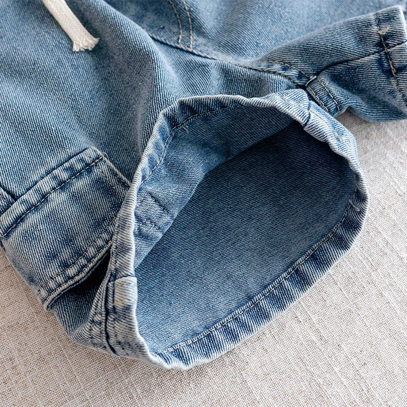 New Summer Boys Shorts Jeans Fashion Solid Color Pocket Loose Thin Denim Pants For 2-10 Years Kids Children Casual Trousers
