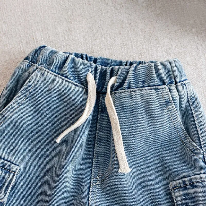 New Summer Boys Shorts Jeans Fashion Solid Color Pocket Loose Thin Denim Pants For 2-10 Years Kids Children Casual Trousers