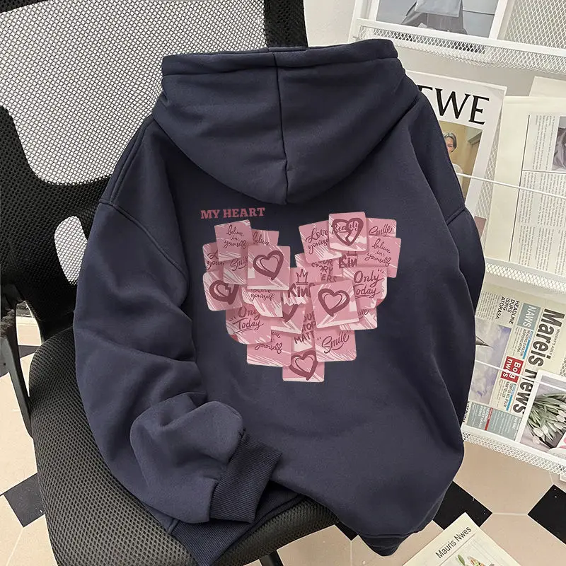 2026 Autumn Winter Fashion Love Print Men Women Hooded Sweatshirt Daily Outdoor Vacation Fitness Casual Loose Warm Sportswear