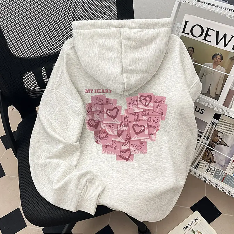 2026 Autumn Winter Fashion Love Print Men Women Hooded Sweatshirt Daily Outdoor Vacation Fitness Casual Loose Warm Sportswear