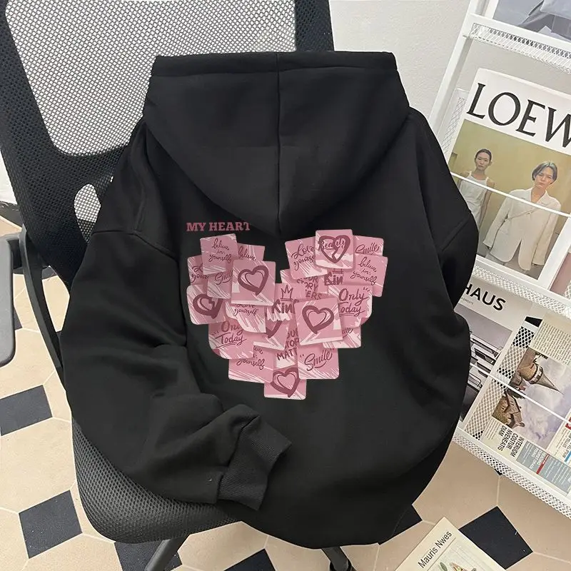 2026 Autumn Winter Fashion Love Print Men Women Hooded Sweatshirt Daily Outdoor Vacation Fitness Casual Loose Warm Sportswear