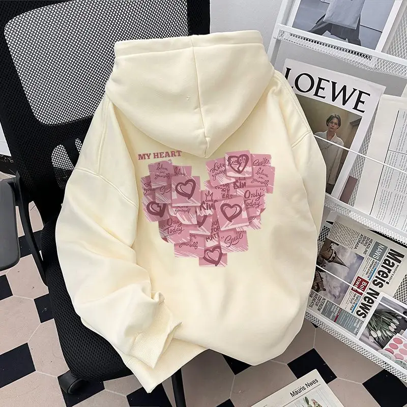 2026 Autumn Winter Fashion Love Print Men Women Hooded Sweatshirt Daily Outdoor Vacation Fitness Casual Loose Warm Sportswear