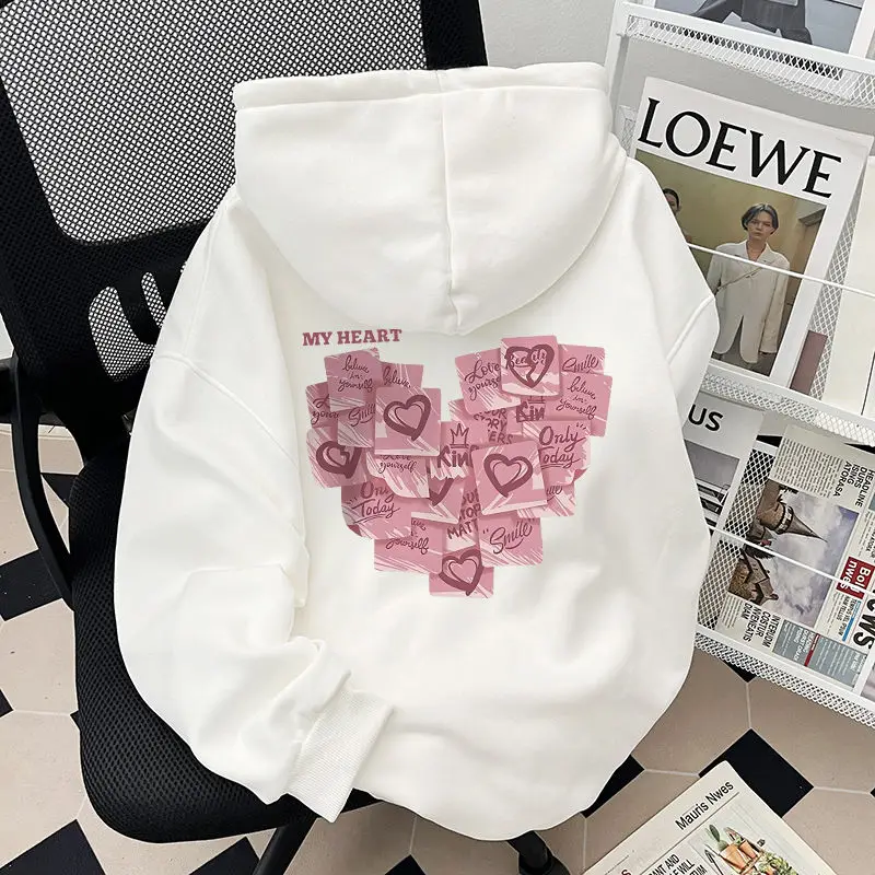 2026 Autumn Winter Fashion Love Print Men Women Hooded Sweatshirt Daily Outdoor Vacation Fitness Casual Loose Warm Sportswear