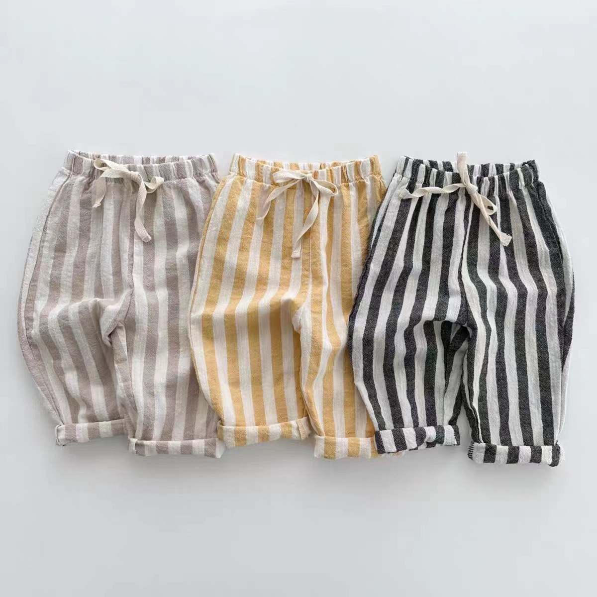 Spring Baby Boys Stripe Pants Cotton Casual Linen Elastic Trouers Toddler Infant Kids Girls Loose Pants