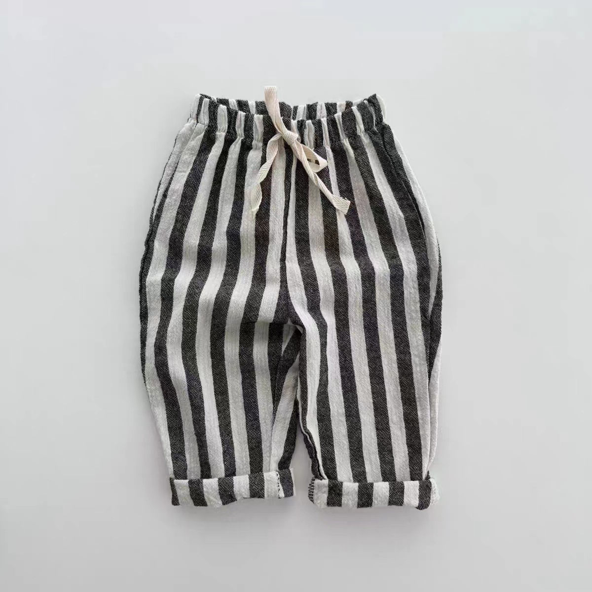 Spring Baby Boys Stripe Pants Cotton Casual Linen Elastic Trouers Toddler Infant Kids Girls Loose Pants